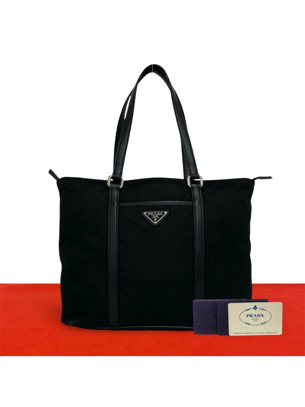 Prada Triangle Logo Tessuto Pocono Nylon Saffiano Leather Tote Bag Business